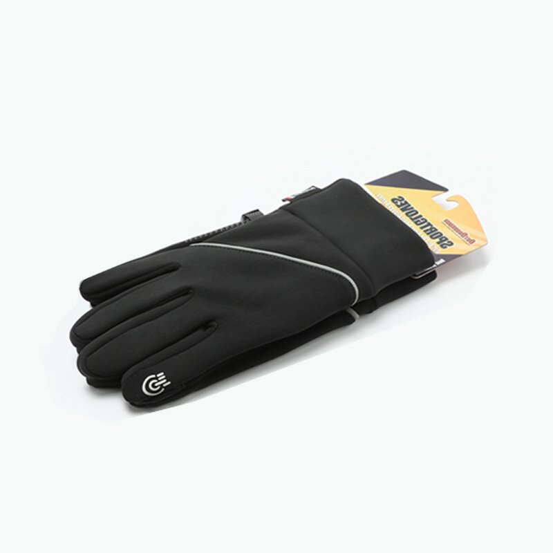Sports Safety Gloves - Black Polyester Double-Layered Velvet Warm Anti-Slip