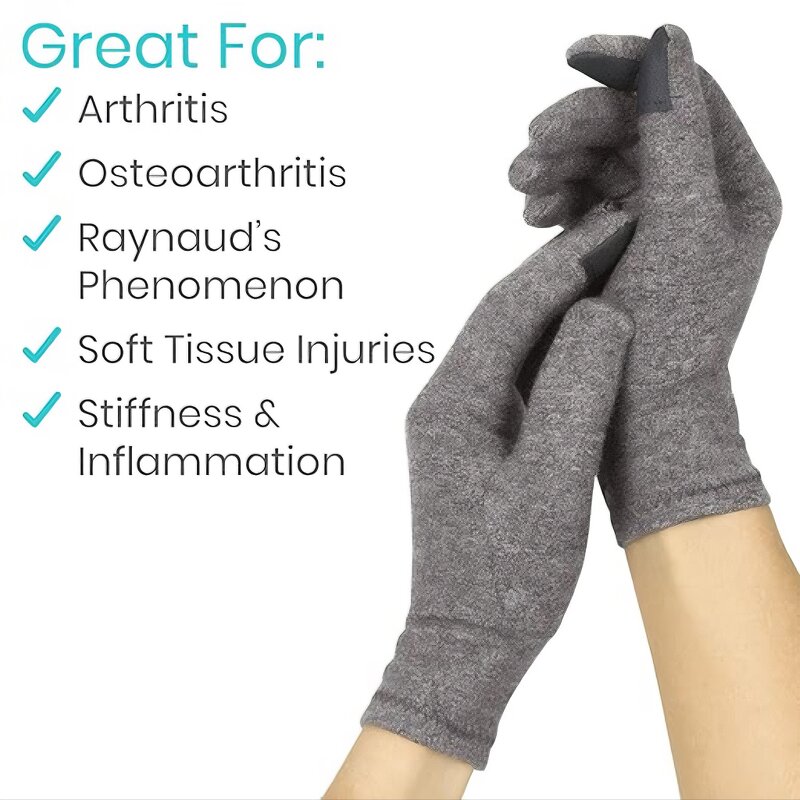 Heated Spandex Gloves - Grey Touchscreen Compression for Arthritis Pain Relief
