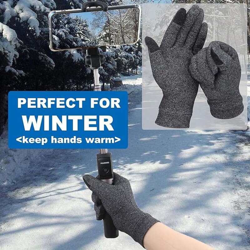 Heated Spandex Gloves - Grey Touchscreen Compression for Arthritis Pain Relief