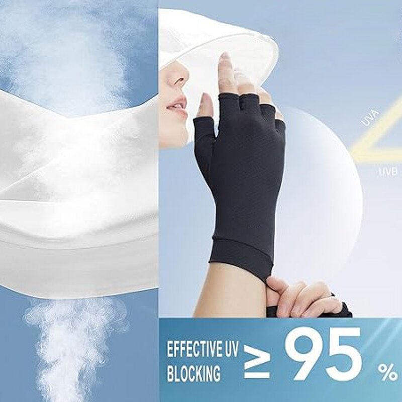 Summer Sun Gloves - Unisex UPF 50+ Fingerless with Silicone Gel SPF