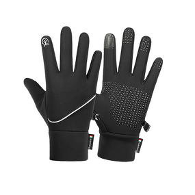Sports Safety Gloves - Black Polyester Double-Layered Velvet Warm Anti-Slip