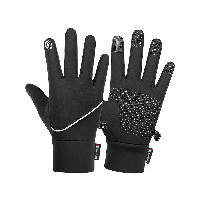 Sports Safety Gloves - Black Polyester Double-Layered Velvet Warm Anti-Slip
