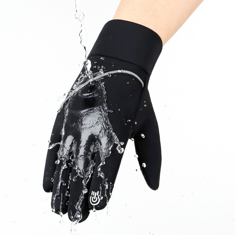 Sports Safety Gloves - Black Polyester Double-Layered Velvet Warm Anti-Slip