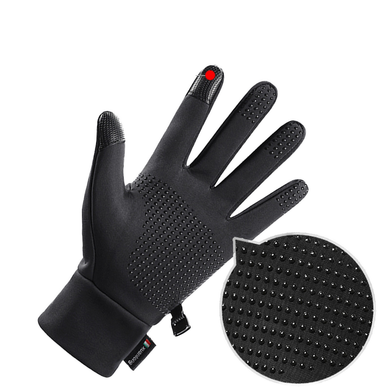 Sports Safety Gloves - Black Polyester Double-Layered Velvet Warm Anti-Slip