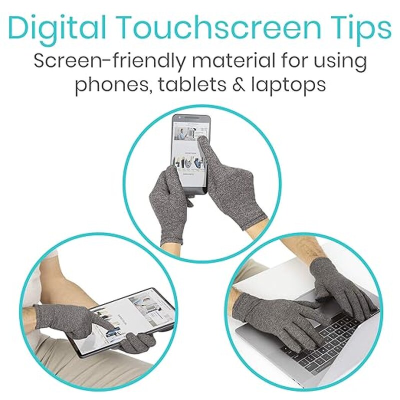 Heated Spandex Gloves - Grey Touchscreen Compression for Arthritis Pain Relief