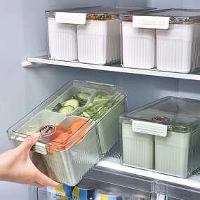 Storage Containers Set - Plastic Rectangular with Lids for Fridge
