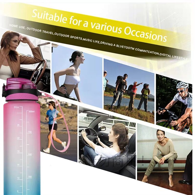 Sports Water Bottle - 32oz BPA-Free Tritan with Straw & Time Marker