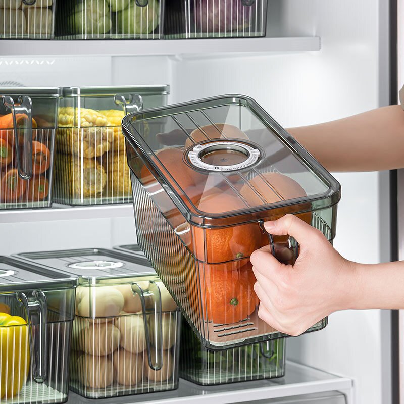 Refrigerator Organizer - Stackable Clear Plastic with Freshness Timer