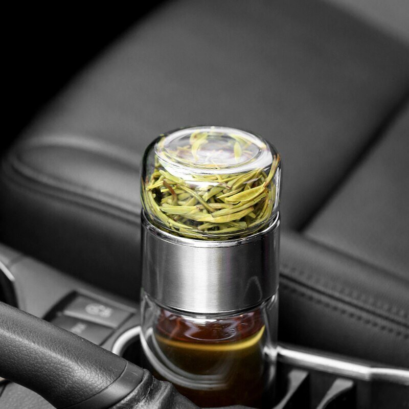 Tea Water Bottle - High Borosilicate Double Wall with Steel Filter