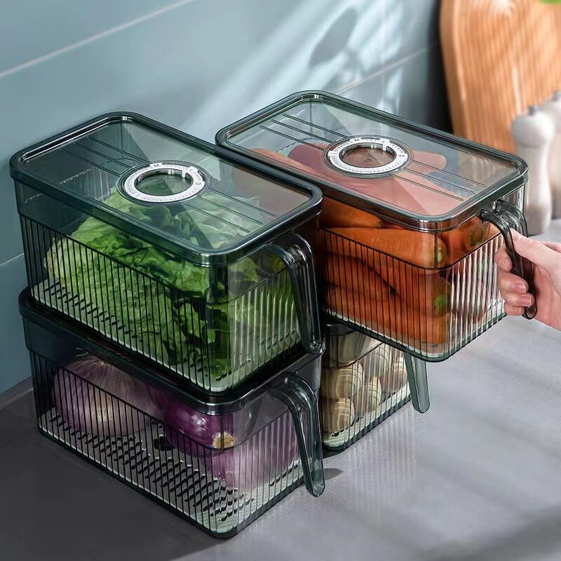 Refrigerator Organizer - Stackable Clear Plastic with Freshness Timer
