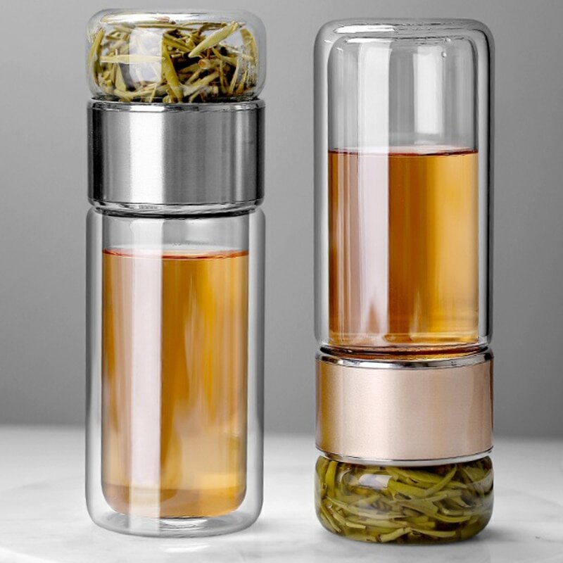 Tea Water Bottle - High Borosilicate Double Wall with Steel Filter