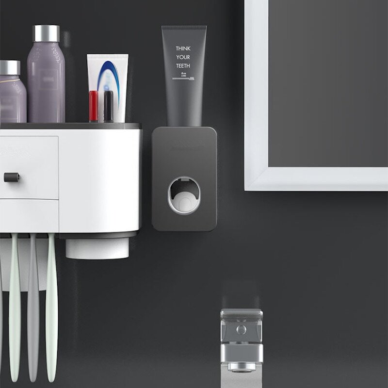 Toothpaste Dispenser - Automatic Magnetic Adsorption with Cup Rack