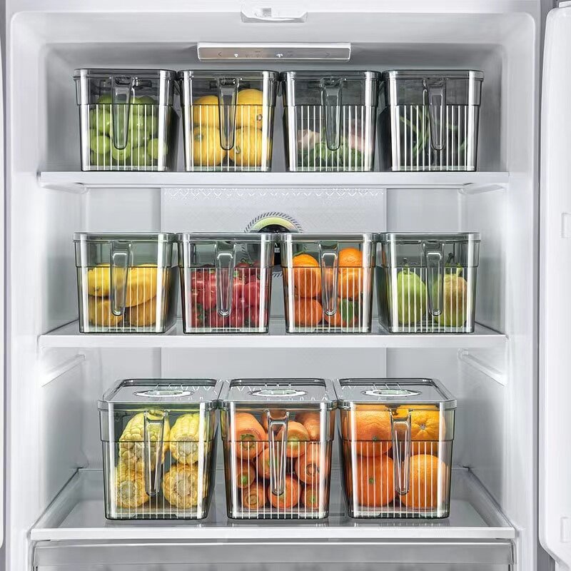 Refrigerator Organizer - Stackable Clear Plastic with Freshness Timer