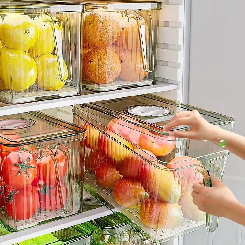 Refrigerator Organizer - Stackable Clear Plastic with Freshness Timer