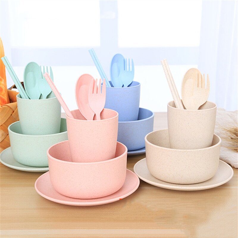 Children's Tableware Set - Wheat Straw Anti-fall Plate Bowl Cup
