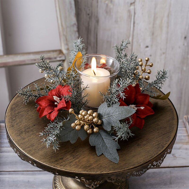 Christmas Wreath - Artificial Red Berry Candle Garland Pine Needle Ring