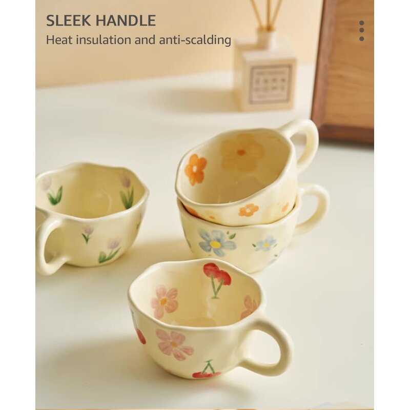 Coffee Mugs - Ceramic Hand Pinched Irregular Flower Korean Style Drinkware