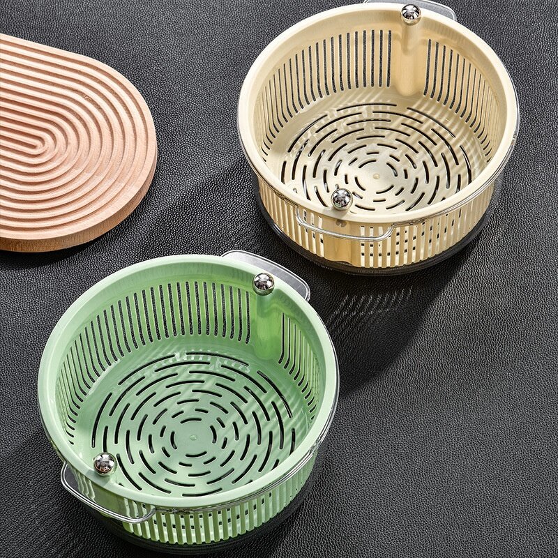 Salad Drain Basket - Multi-Functional Double-Layer Rotating for Kitchen