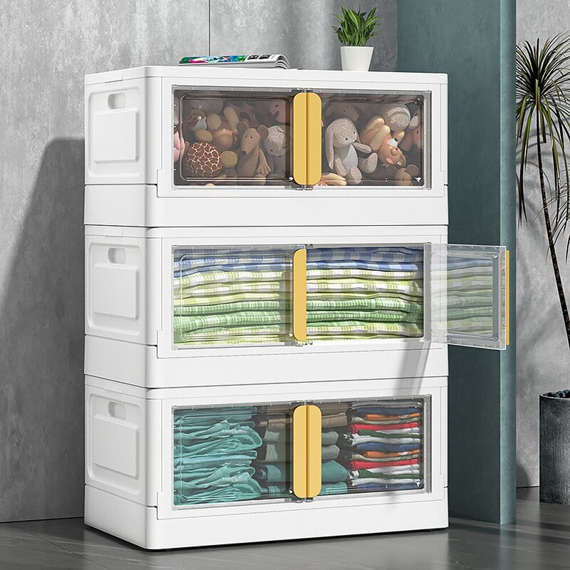 Kids Storage Bins - Collapsible Plastic with Lids for Closet Organizer