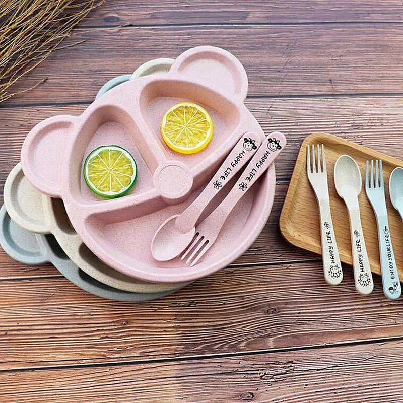 Baby Tableware Set - Silicone Bowl Plate Spoon Non-Slip for Kids