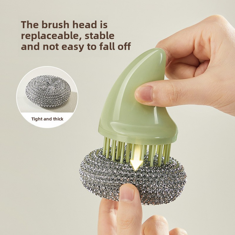 Pot Cleaning Brush - Long Handle Steel Wire Non-Stick Oil Dishwashing