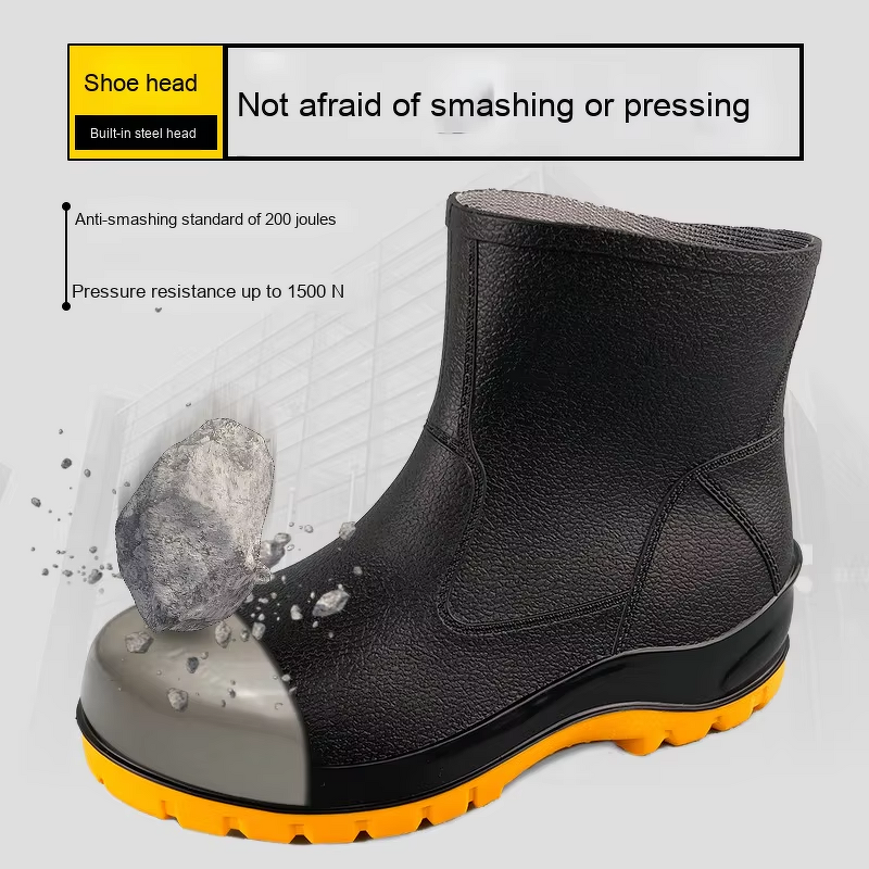 Labor Protection Shoes - PVC Steel Toe Acid Alkali Resistant Anti-Slip