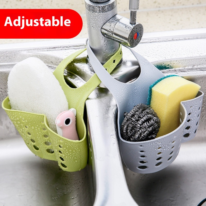 Sink Drain Rack - Plastic with Hanging Basket for Sponge & Vegetables