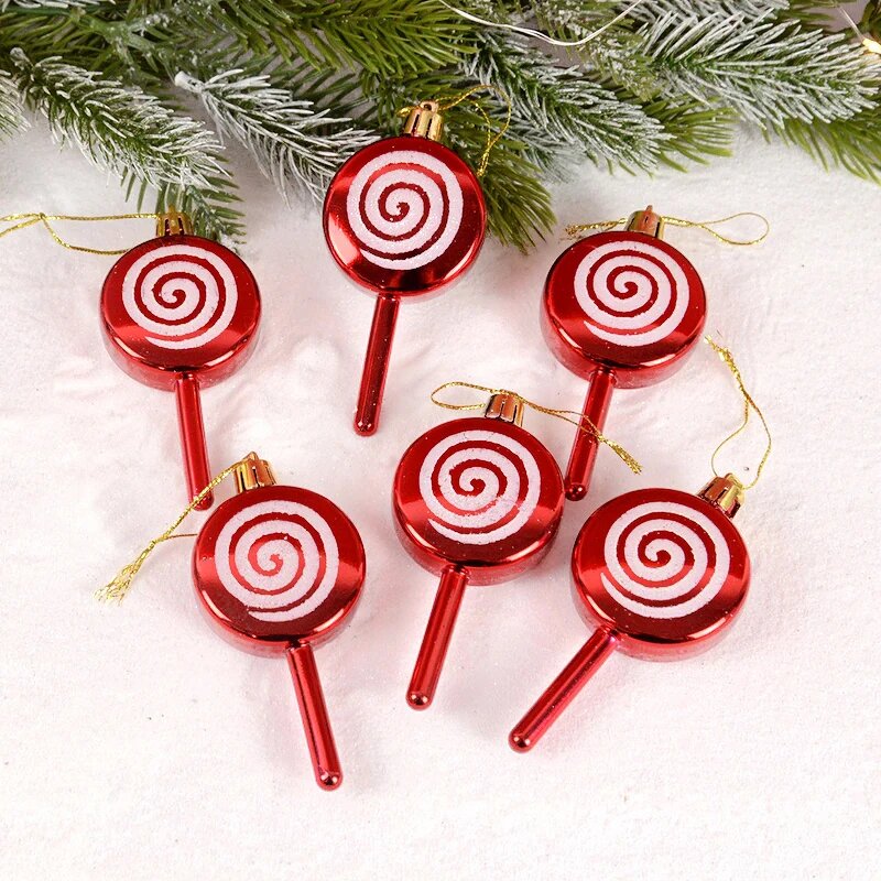Christmas Tree Ornaments - Lollipop-Shaped Painted Plastic Hanging Pendant