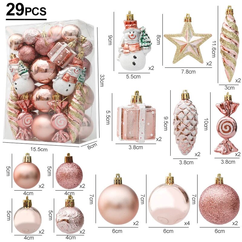 Christmas Tree Ornaments - Plastic Star Snowman Ball Set for Home Decoration