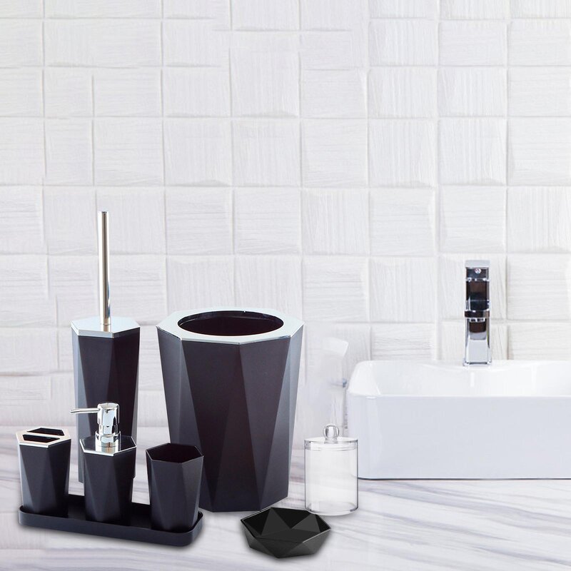 Bathroom Accessories Set - 7 PCS Acrylic with Trash Can & Soap Dispenser