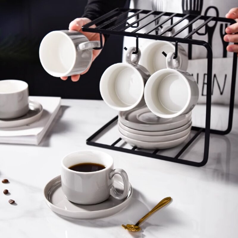 Ceramic Cup Set - Customized Colored Glaze Gold Rim for Coffee & Tea