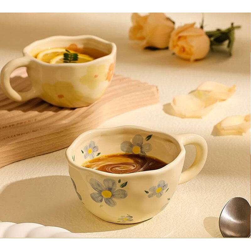 Coffee Mugs - Ceramic Hand Pinched Irregular Flower Korean Style Drinkware