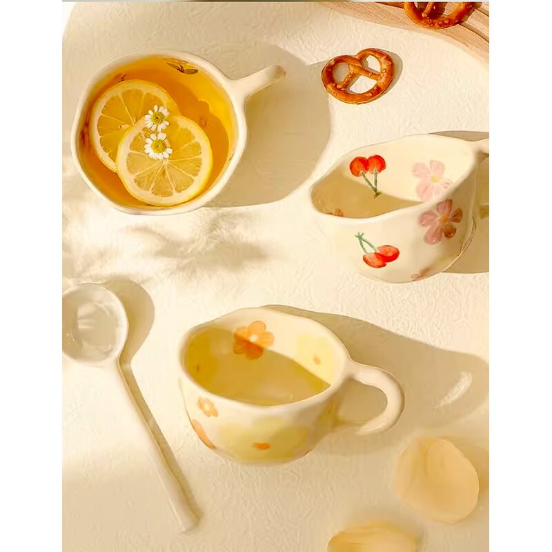 Coffee Mugs - Ceramic Hand Pinched Irregular Flower Korean Style Drinkware