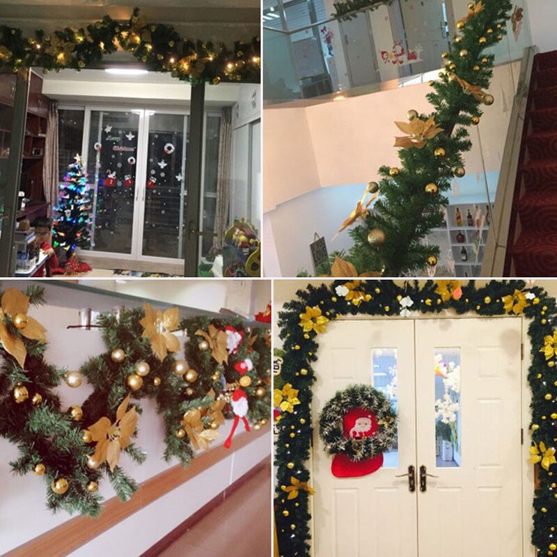 Christmas Garland - 2.7M PVC with Lights Pine Wreath & Mantel Cane