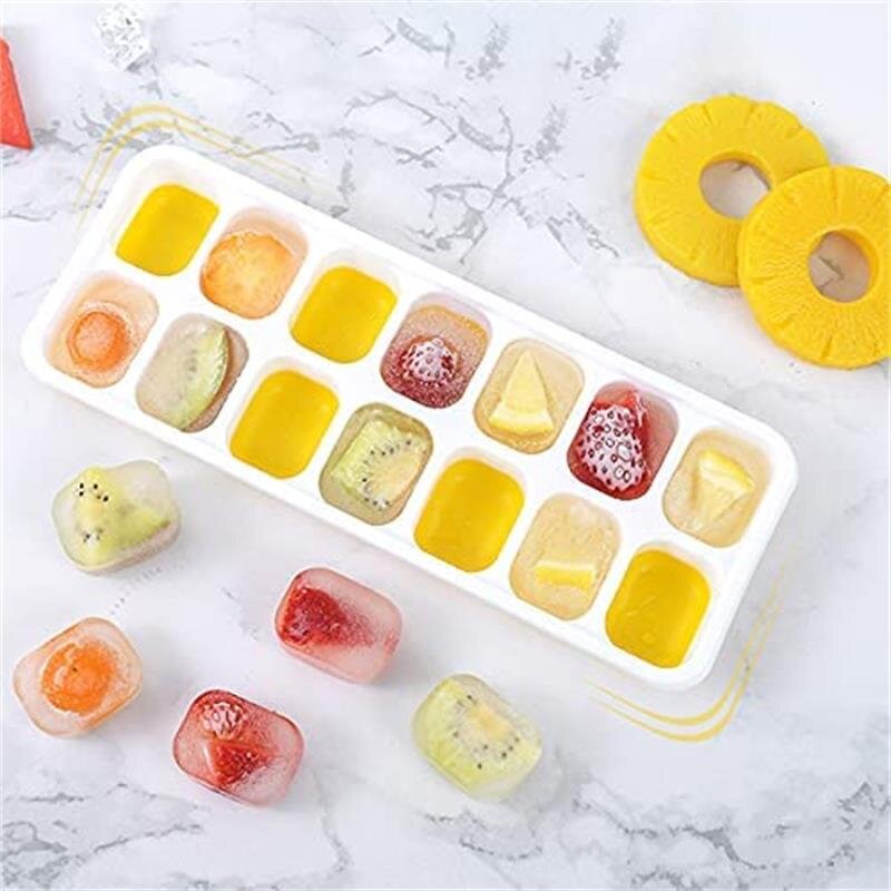Ice Cube Tray - Silicone Rectangular Stackable with Lid & Bin