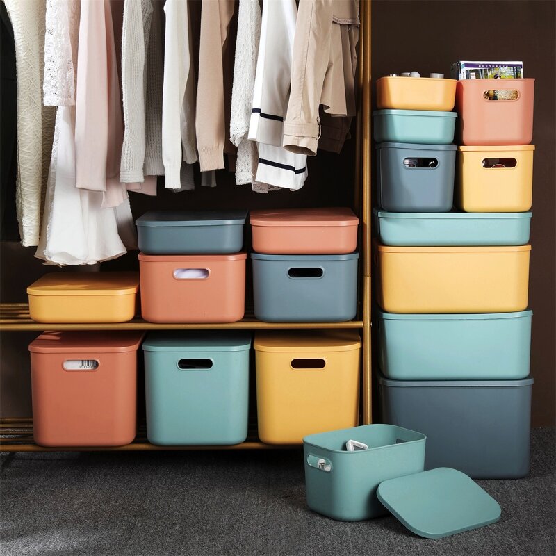 Storage Boxes - Plastic with Lid for Desk Toy Cosmetic Household