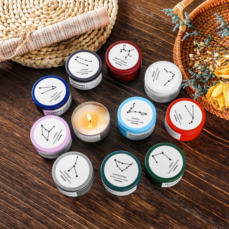Scented Candle - Custom Soy 12 Zodiac Constellations with Crystal Stone