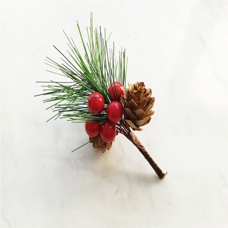 Red Berry Picks - Artificial Branches with Pine Cones for Christmas Decoration