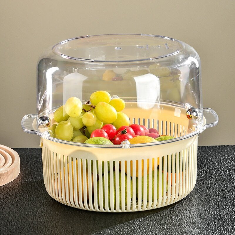 Salad Drain Basket - Multi-Functional Double-Layer Rotating for Kitchen