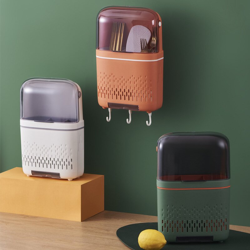 Chopstick Holder - Wall Mounted Double Layer Multifunctional Drain Free