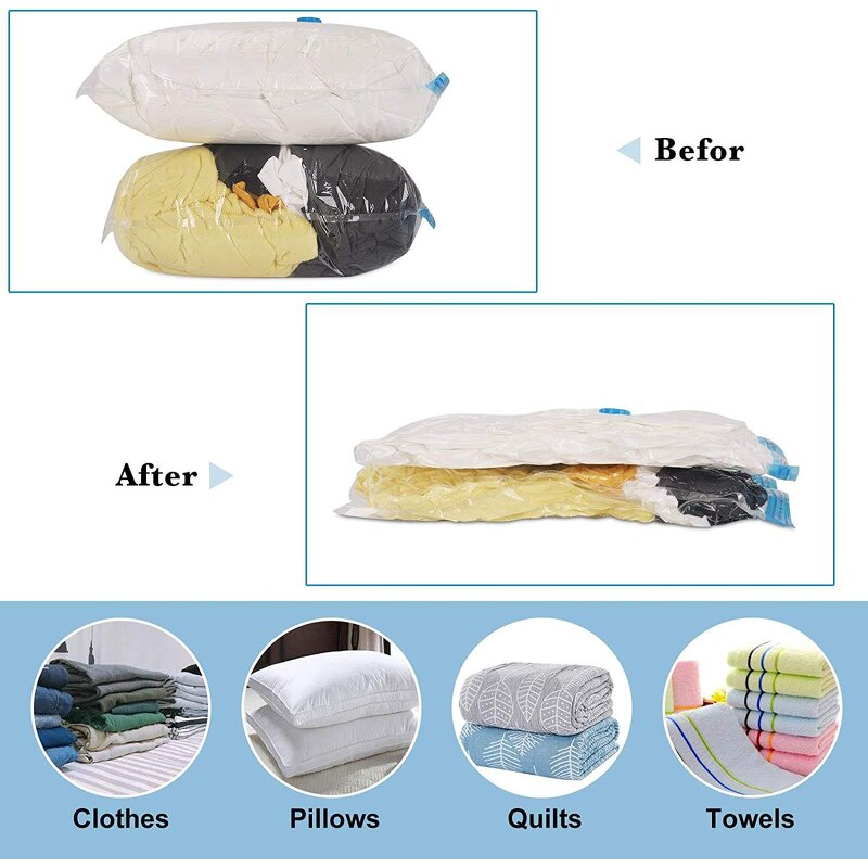 Vacuum Storage Bags - Set with Pump for Travel Clothes Space Saver