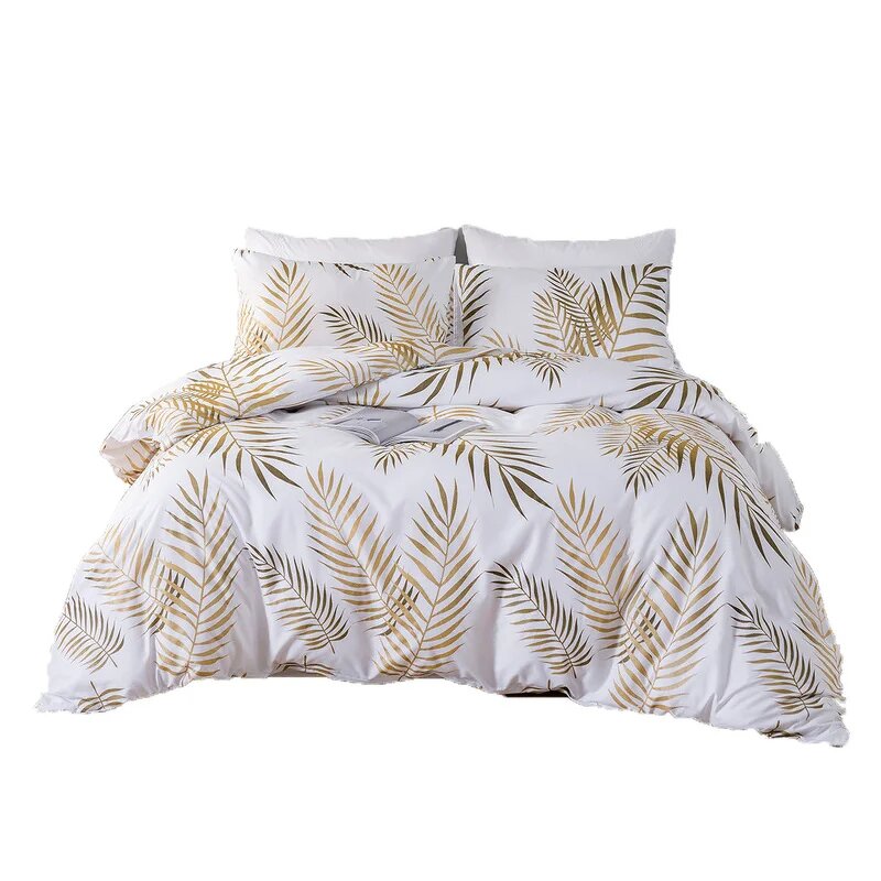 Comforter Set - Luxury Golden Leaf Duvet Cover for Bedroom Bedding