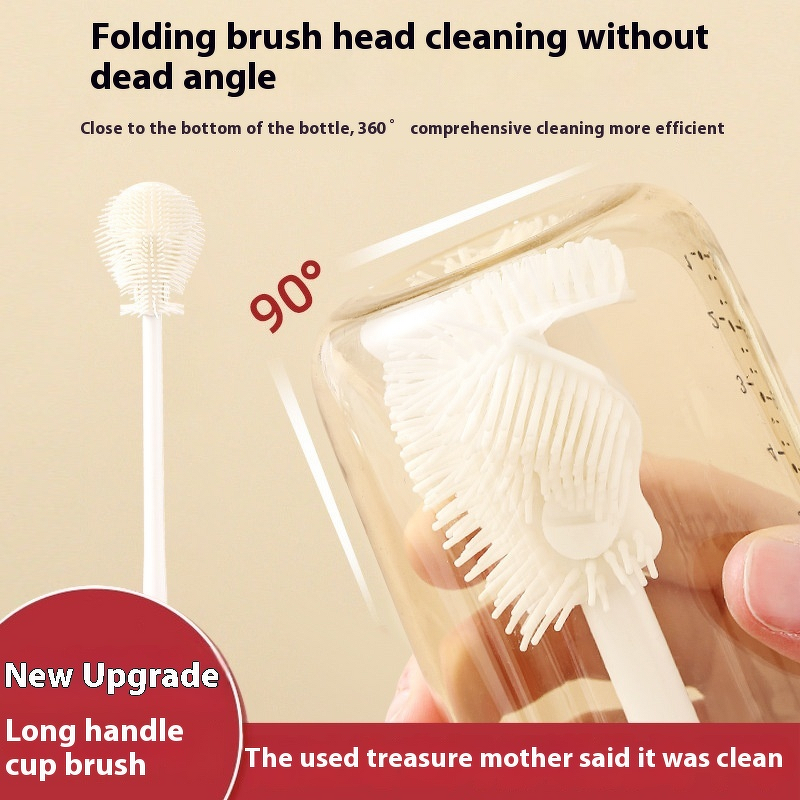 Baby Bottle Brush - Silicone Long Handle PP Foldable Multi-Functional