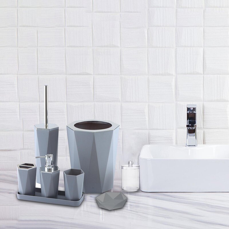 Bathroom Accessories Set - 7 PCS Acrylic with Trash Can & Soap Dispenser