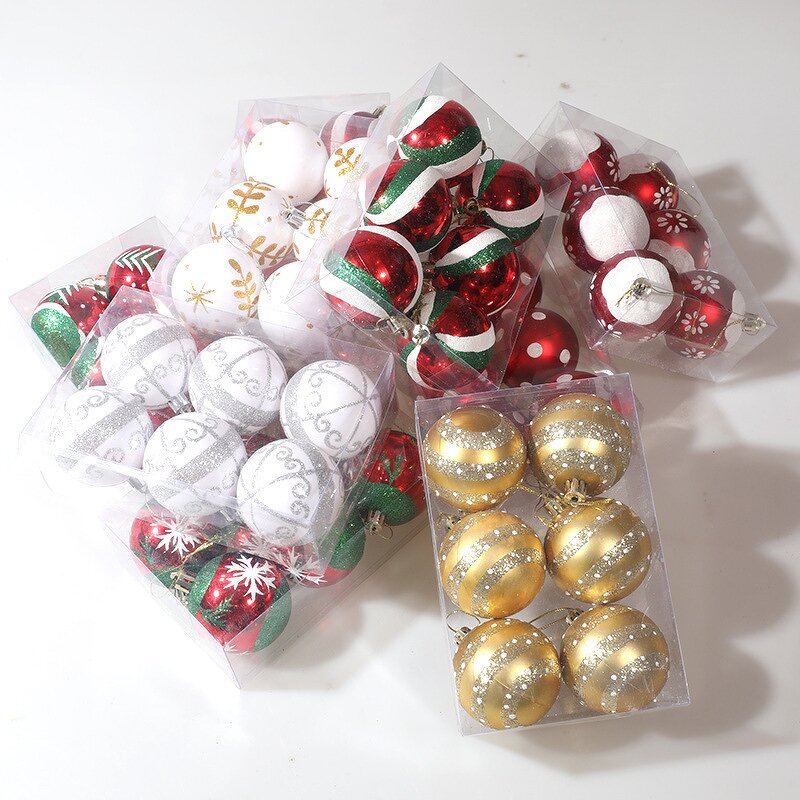 Christmas Tree Decorations - 6CM Glass Ball Glitter Hanging for Home Party