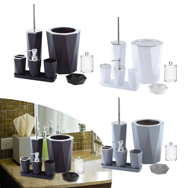 Bathroom Accessories Set - 7 PCS Acrylic with Trash Can & Soap Dispenser