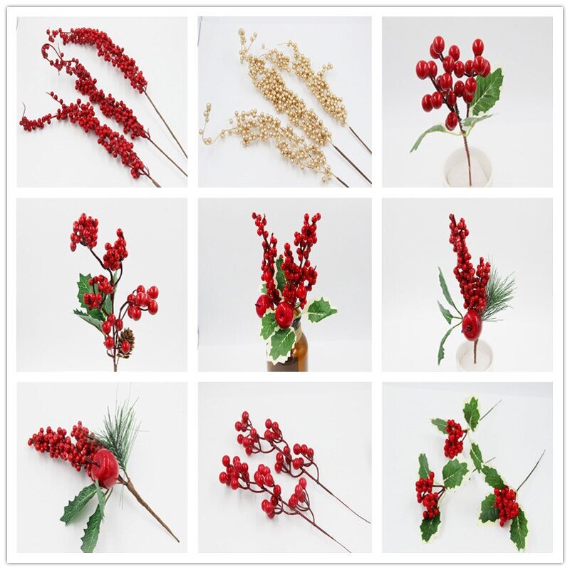 Red Berry Picks - Artificial Branches with Pine Cones for Christmas Decoration