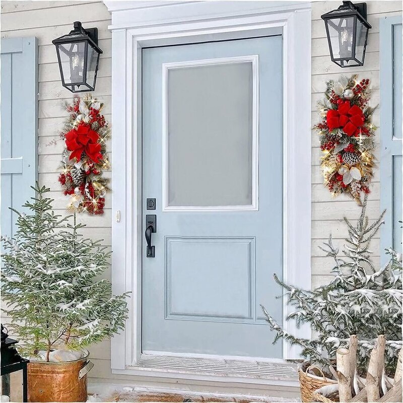 Christmas Door Wreath - Rattan Cabinet Hanging Glow-Down for Year-Round