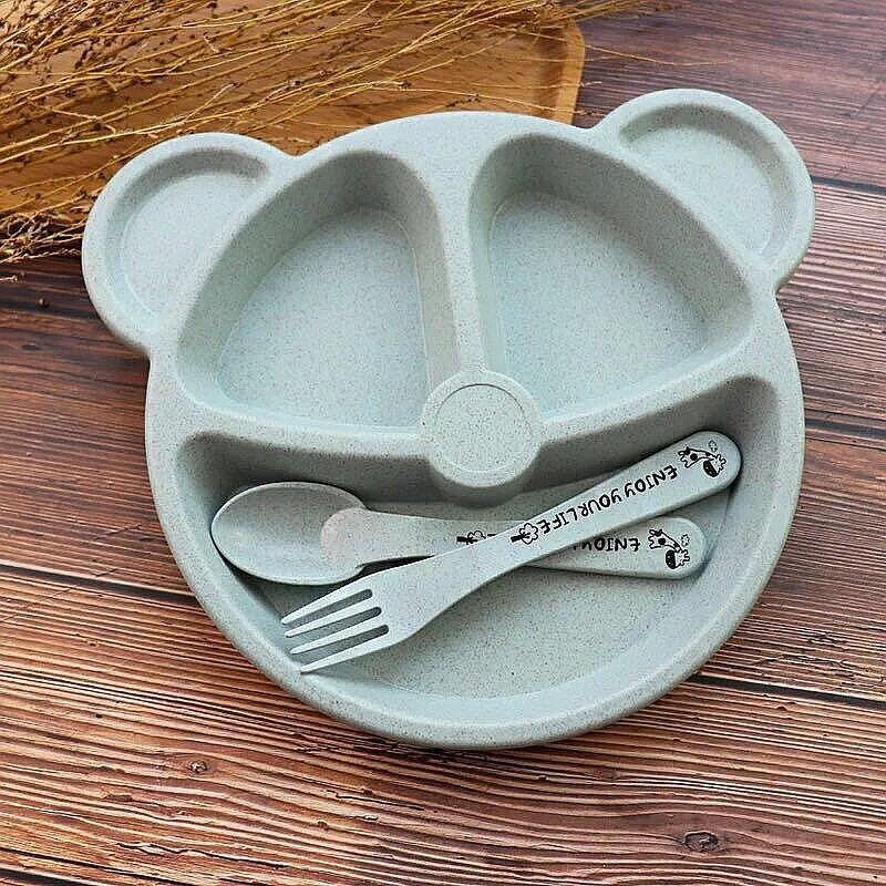 Baby Tableware Set - Silicone Bowl Plate Spoon Non-Slip for Kids