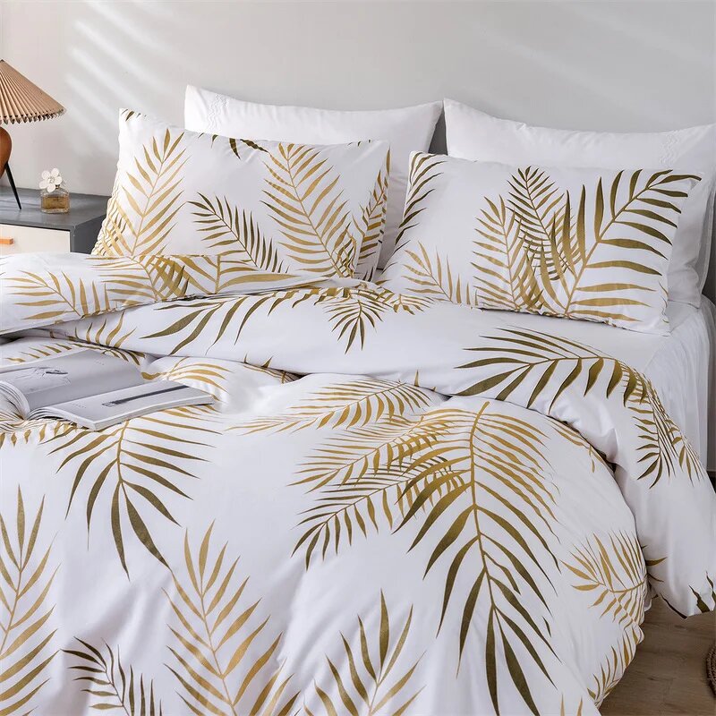 Comforter Set - Luxury Golden Leaf Duvet Cover for Bedroom Bedding